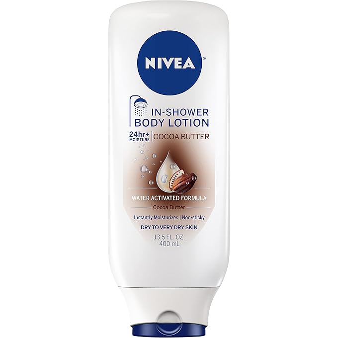 لوشن الجسم من زبدة الكاكاو NIVEA أثناء الاستحمام - غير لزج للبشرة الجافة إلى الجافة جدا - 13.5 أونصة. الزجاجة